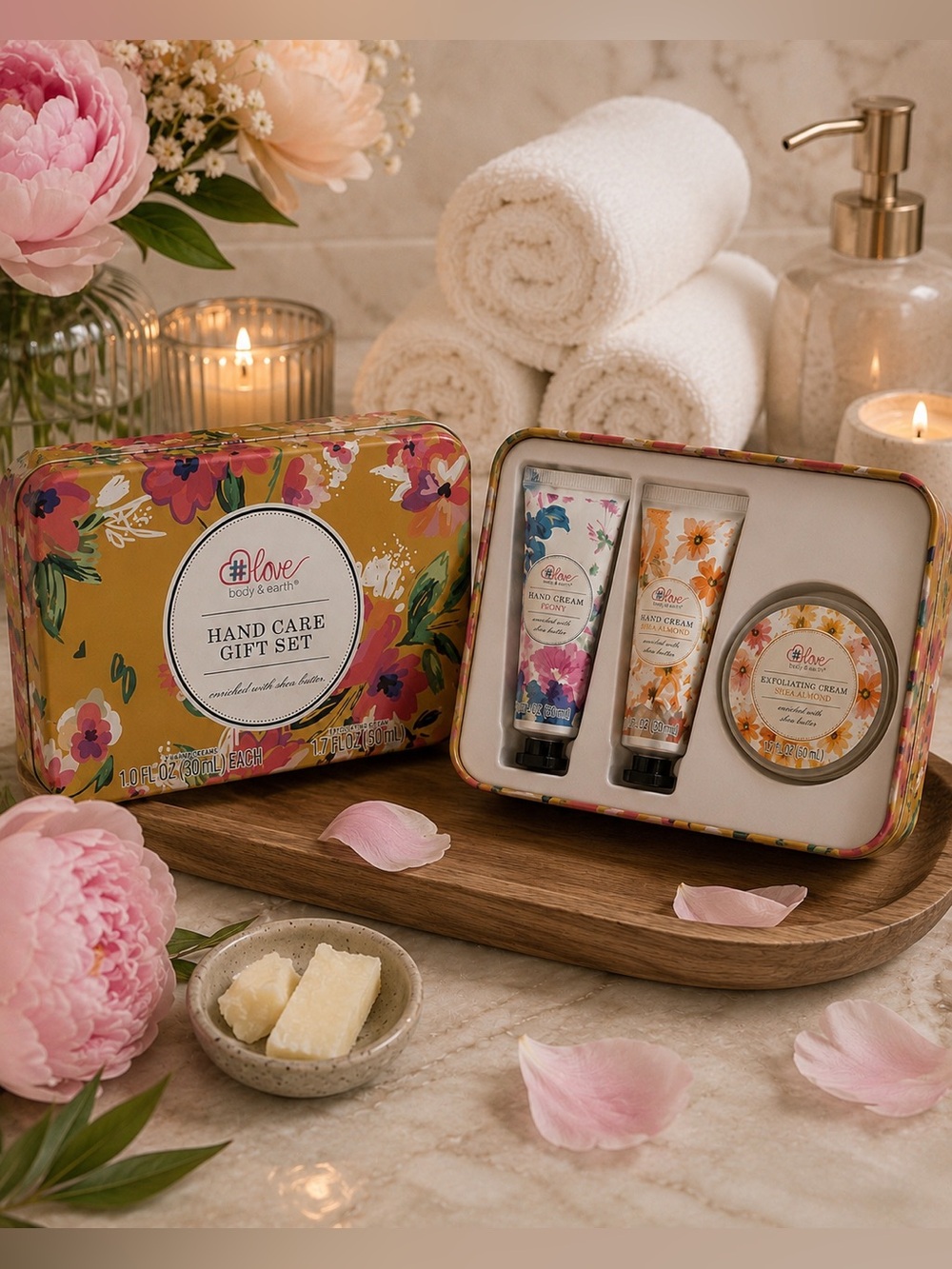 Love Body & Earth Hand Care Gift Set Shea Almond Peony Spa Trio